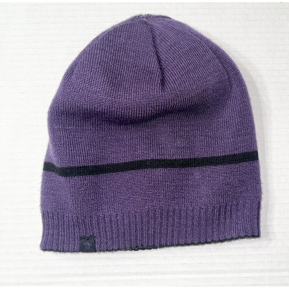Penguin Reversible Beanie Hat Men's Black Purple Winter Hipster Dark Academia
